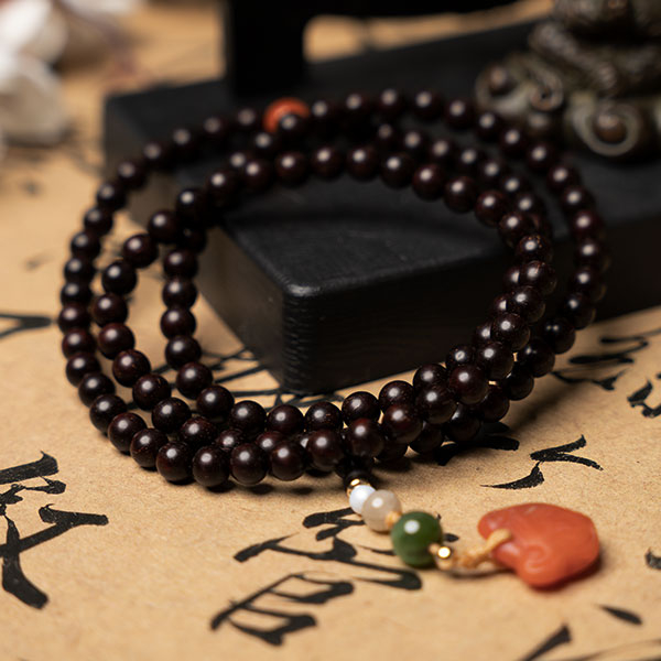 Premium Small-Leaf Red Sandalwood Bracelet (6mm) – Rare High-Density Beads with Starry Grain