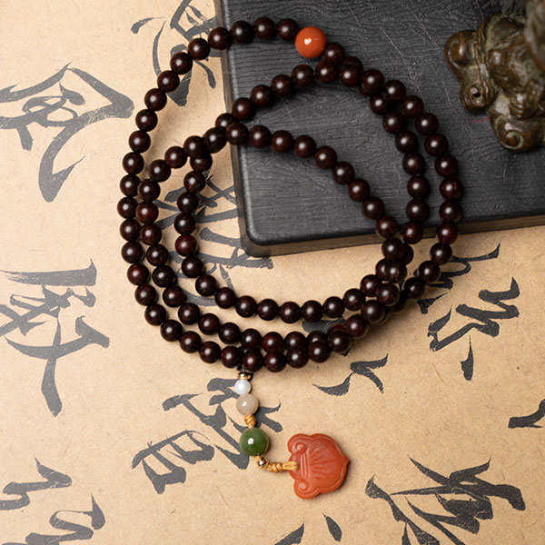 Premium Small-Leaf Red Sandalwood Bracelet (6mm) – Rare High-Density Beads with Starry Grain