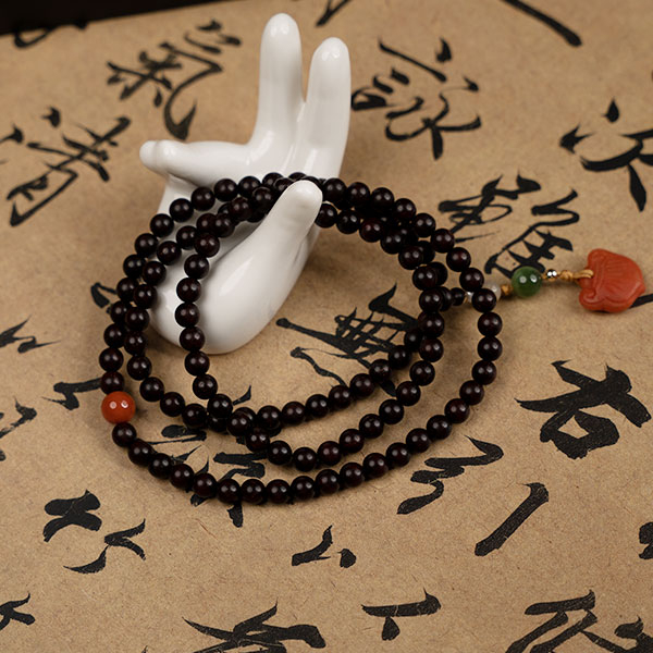 Premium Small-Leaf Red Sandalwood Bracelet (6mm) – Rare High-Density Beads with Starry Grain