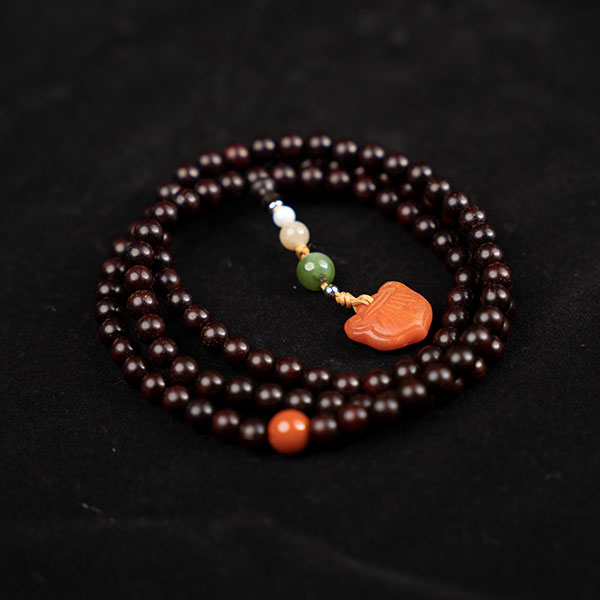 Premium Small-Leaf Red Sandalwood Bracelet (6mm) – Rare High-Density Beads with Starry Grain