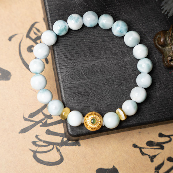 Larimar & Natural Baltic Amber Bracelet – Harmony, Intuition & Inner Peace