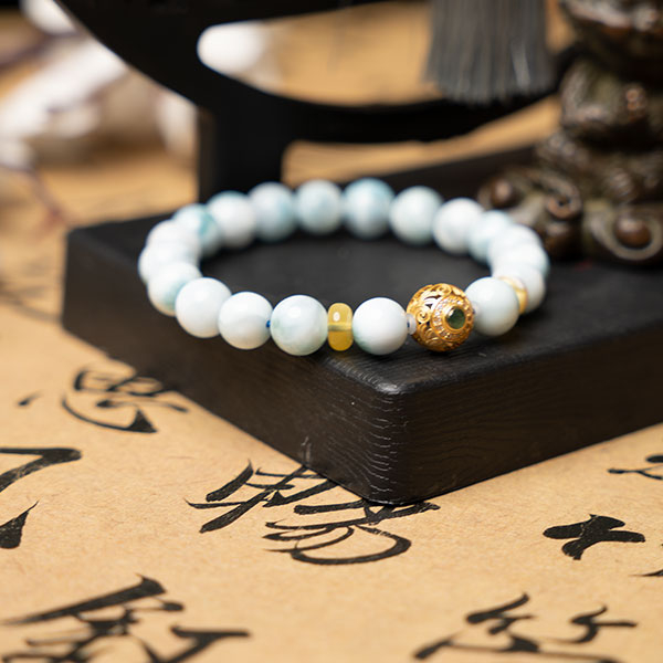 Larimar & Natural Baltic Amber Bracelet – Harmony, Intuition & Inner Peace